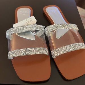 Zara RHINESTONE FLAT VINYL SANDALS